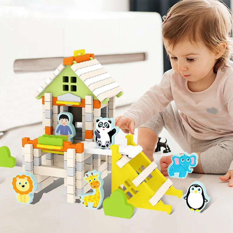 

Wooden House DIY Building Blocks Set, Multi-Scene Construction Creative Educational Kids Toy