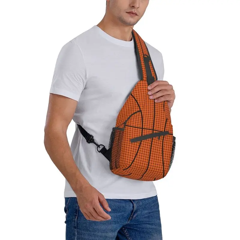 Mochila cruzada con patrón de baloncesto para hombre, bolso de pecho de hombro deportivo para viajes y ciclismo