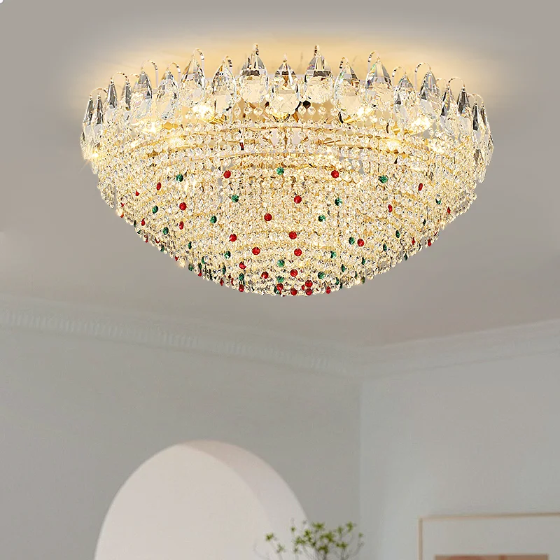 

French Crystal Chandelier Modern High-end Living Room Lighting Fixtures Creamy Style Master Bedroom Dining Room Lights