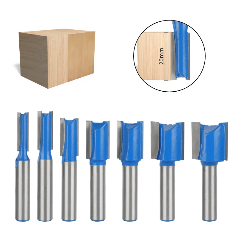 8MM Shank Blue Straight Bit Router Bits 7PCS Set Woodworking Milling Cutters for Wood Bit Face Mill End Mill Wood Cutter