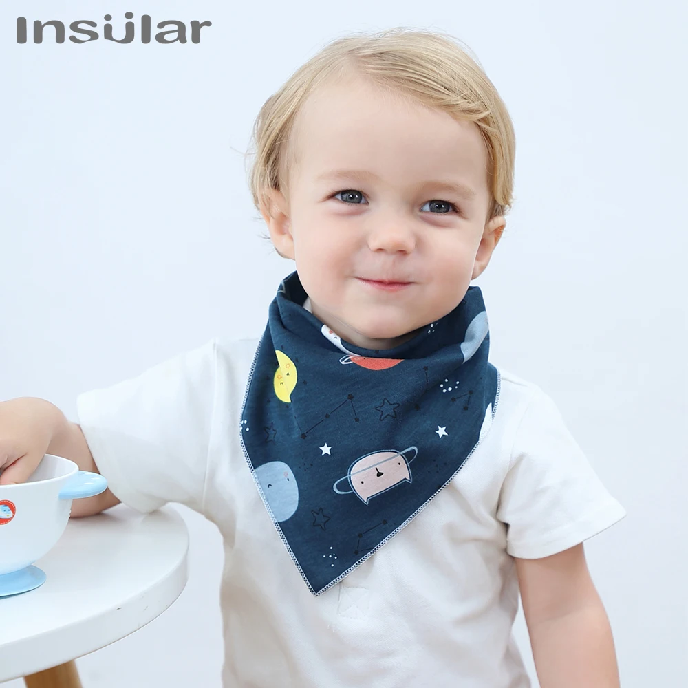 

2Pcs/Lot Insular Baby Bandana Bibs Scarf Burp Cloths Saliva for Newborn Infant Toddler Boy Girl Kids Cartoon Triangle Cotton Bib