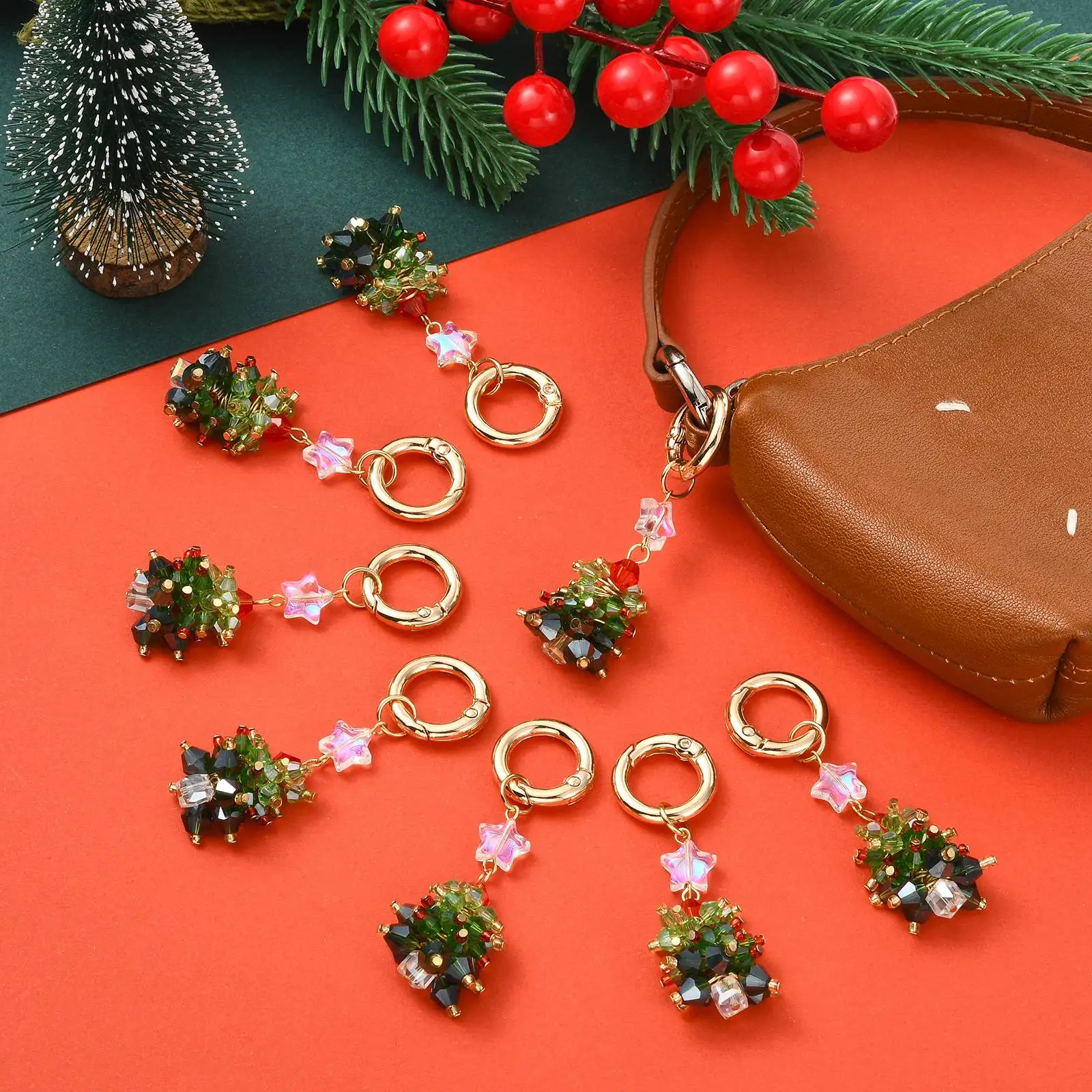 PandaHall 8 Stück Glas- und 304 Edelstahl-Weihnachtsbaumanhänger, dunkelgrüne Feiertagsdekoration für DIY-Schmuckherstellung und Bastelarbeiten. – Detail 5