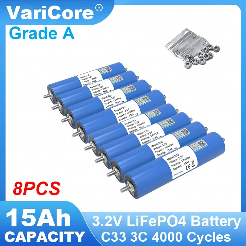 8ชิ้นแบตเตอรี่ LiFePO4 15Ah 3.2V C33เซลล์ลิเธียมฟอสเฟตสำหรับรถจักรยานยนต์12V ปรับเปลี่ยนมอเตอร์อินเวอร์เตอร์แบตเตอรี่เกรด A