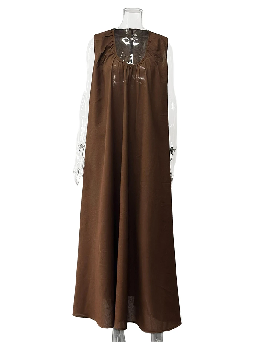 Parc Fee – robe blanche ample et Sexy pour femmes, col en v, sans manches, longueur cheville, élégante, classique, couleur unie, été, 2025