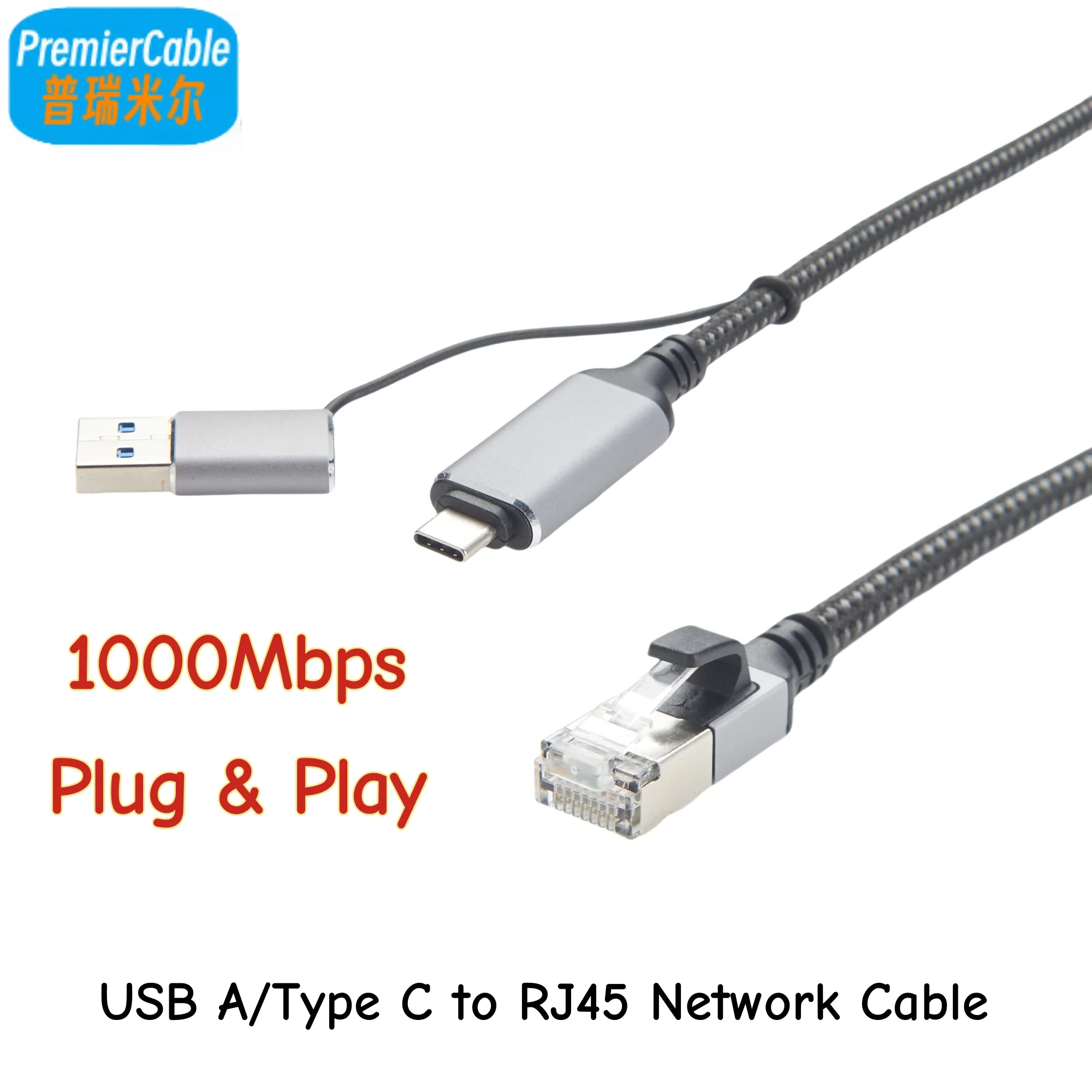 USB3.0 USB C Network Cable 1000Mbps 2 In 1 USB A USB C to RJ45 Gigabit Ethernet Cable CAT6 LAN Network Card Cable for PC MacBook