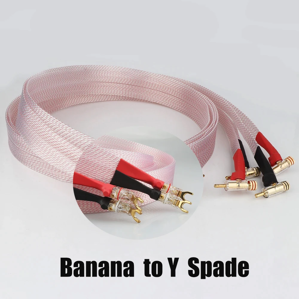 Акустический кабель Vahalla 7N OCC, плоский провод, громкоговоритель с самоблокирующейся 45-градусным штекером типа «банан» для аудиофильского усилителя CD