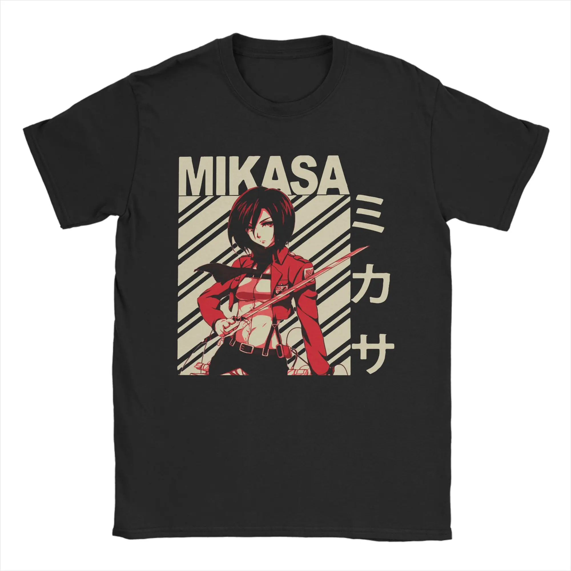 Mikasa Ackerman Attack on Titan T Shirts Men's  Pure Cotton Vintage T-Shirt Crew Neck Shingeki No Kyojin Anime Tees Short Sleeve