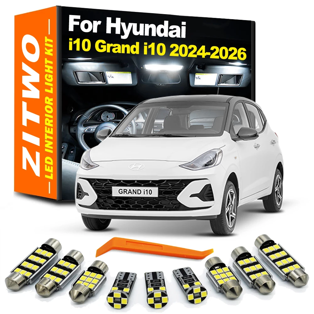 

ZITWO 9 шт. для нового Hyundai i10 Grand i10 2024 2025 2026 Автомобильная светодиодная лампа для внутреннего использования с куполом для чтения карт, комплект освещения номерного знака