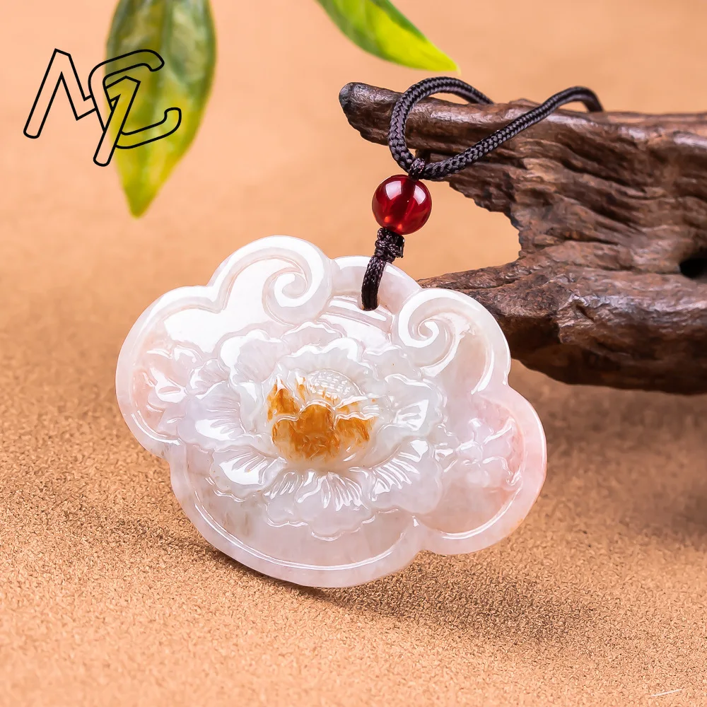 Natural Real Emerald White Jade Auspicious Clouds Ruyi Lock Pendant Myanmar Jadeite Necklace Jewelry Charm Designer Lucky