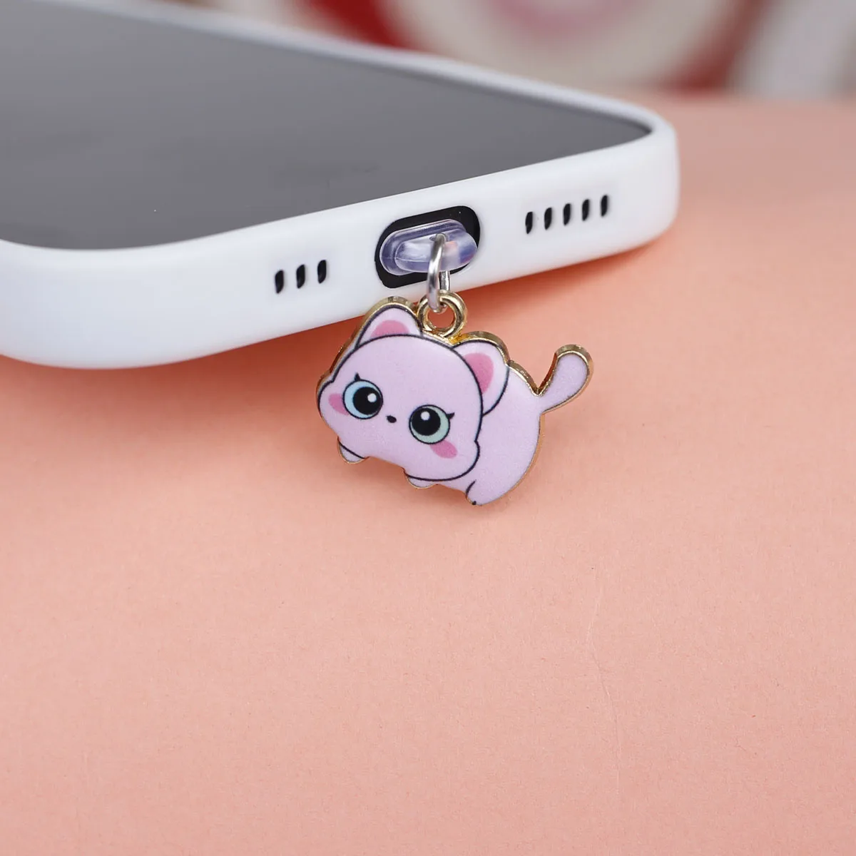 Niedlicher Katzen-Handy-Staubschutz-Anhänger in Mehrfarbig, aus Legierung, Zubehör-Dekoration für iPhone und Type-C-Anschlüsse, Geschenk-Lanyard – Detail 6