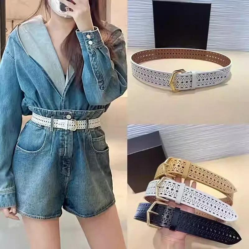 Hollow Belt Female Vintage Flora Fashion New Wide Jeans Waist Ornament Golden Copper Pin Buckle Luxury Gift Ladies