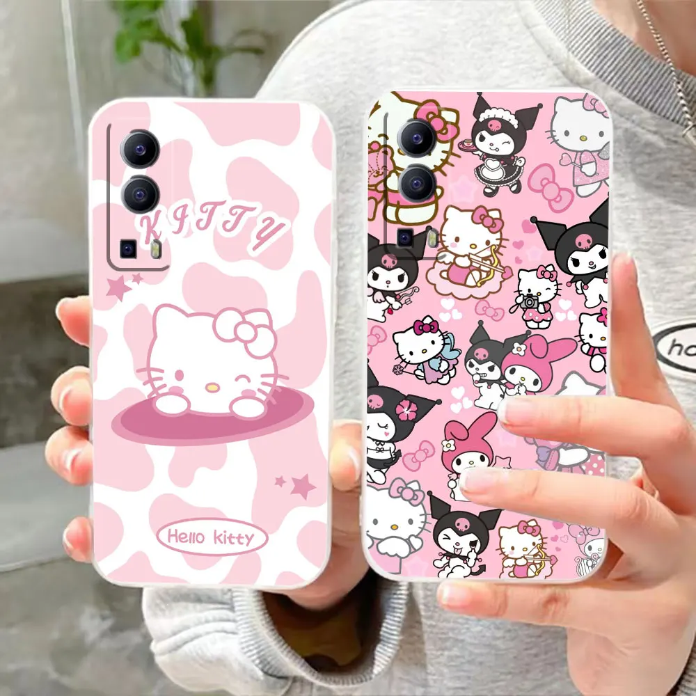 Clear Phone Case For VIVO Y30 Y32 Y33S Y50 Y51 Y52S Y53S Y55S Y76 Y78 V20 V21 V23 V27 5G 4G Case Cute Cartoon Cat Hello K-Kitty