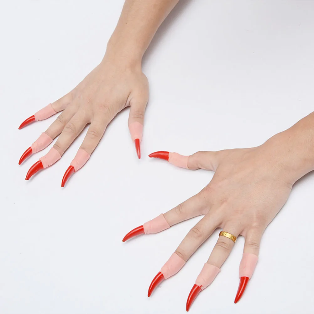 

20PCS Fake Finger Set Long Zombie Halloween Party Props Masquerade Costume Accessory Red Black Scary Decor Toy