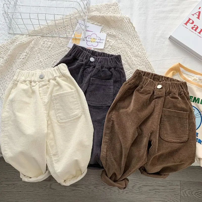 Boy Korean Children\'s Clothing Spring Fall Kids Trousers Corduroy Boys Pants Solid Pants Baby Girls Outfit Clothes for Teenagers