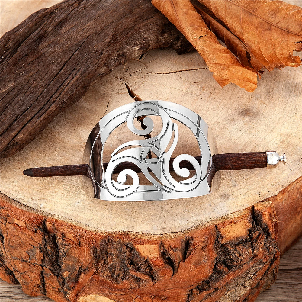 Vintage Norse Mythology Goddess Hairpins Women Stainless Steel Solid Wood Valknut Hair Slide Stick Viking Headdress Girl Jewelry