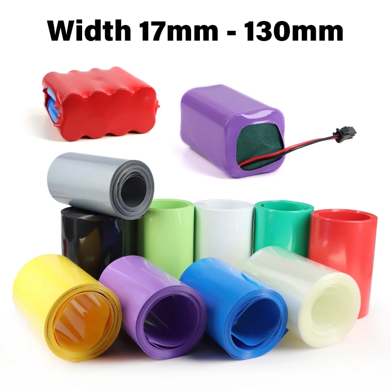 5M Breite 17mm ~ 130mm PVC-Schrumpfschlauch 18650 Batterie-Ummantelung Batteriepack Isolierte Kabelschutzhülle Lithium-Folienhülle