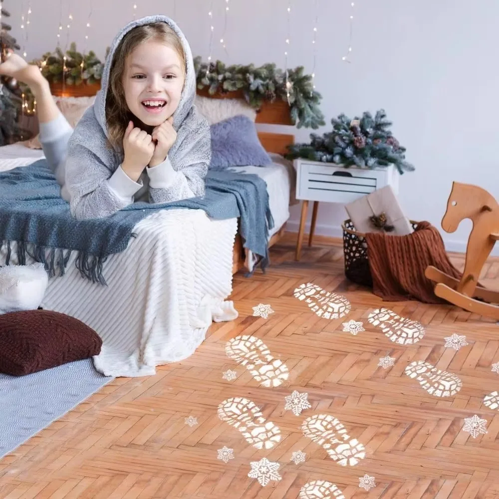 4/6PCS DIY Christmas Footprint Stencils Reusable White Scrapbook Footprint Embossing Stencils Laser-cut Plastic 2