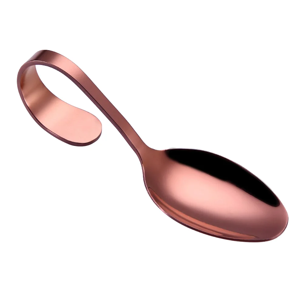 

Stainless Steel Serving Spoon Curved Handle Heavy Duty Rustproof Buffet Spoon For Wedding Party Hotel Kitchen Rose Golden Color