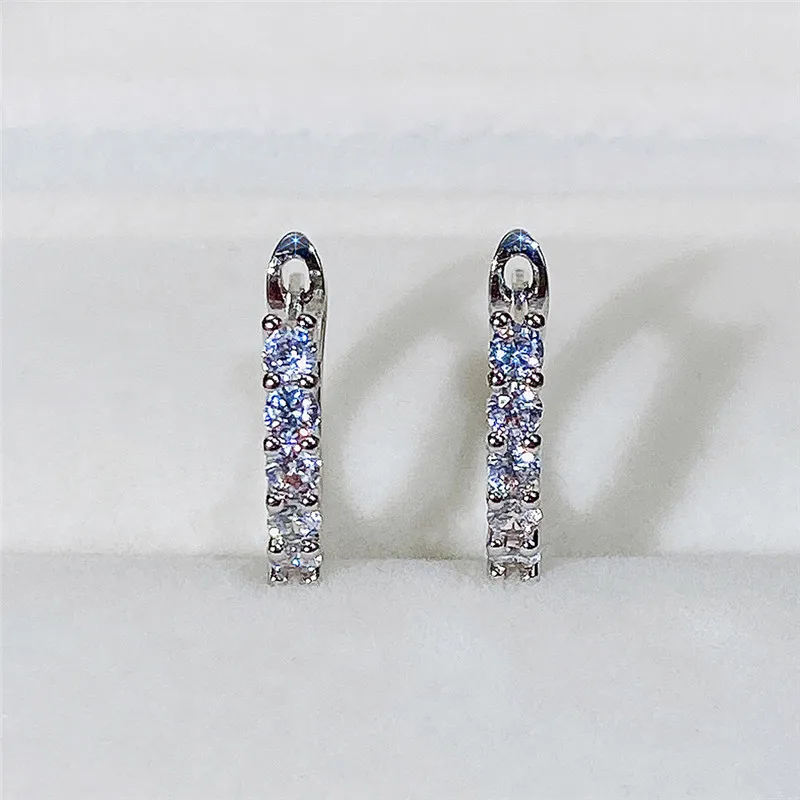 Simple 925 Sterling Silver U Shaped Earrings for Women Round CZ Stone Stylish Daily Wear Women Accessories Low-key Jewelry Gift