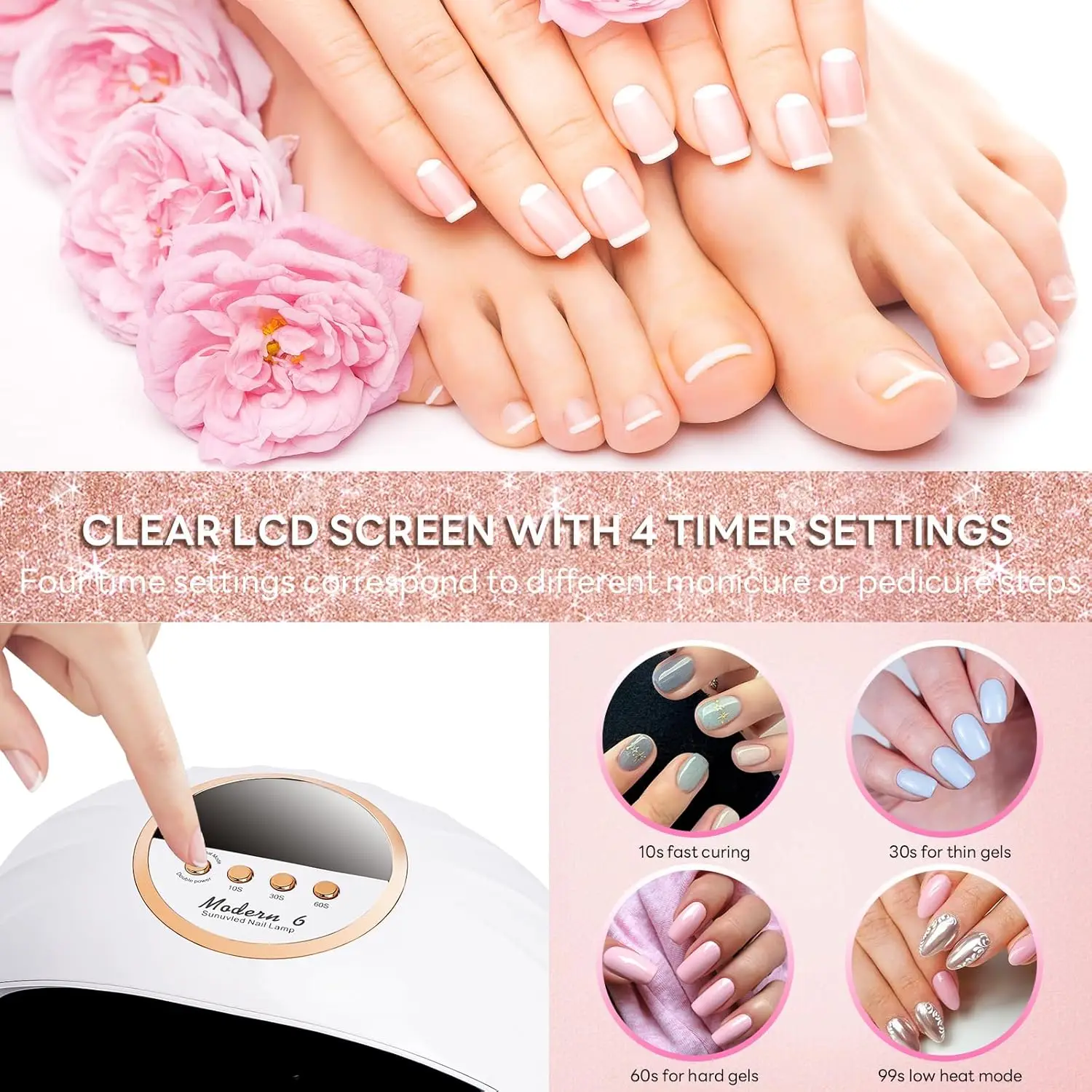مصباح أظافر احترافي بالأشعة فوق البنفسجية بقدرة 268 وات، مستشعر تلقائي بأربعة مؤقت، مساحة كبيرة لليدين، 69 خرزة LED، مجفف أظافر جل للصالون والمنزل