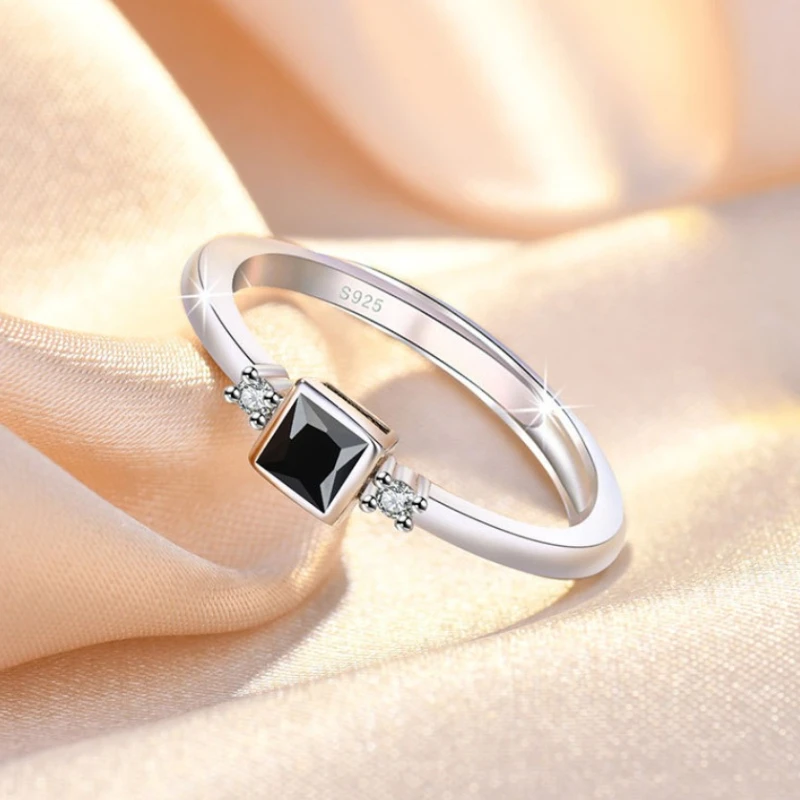 Women's 925 Sterling Silver Adjustable Zircon Engagement Ring, Elegant Gift