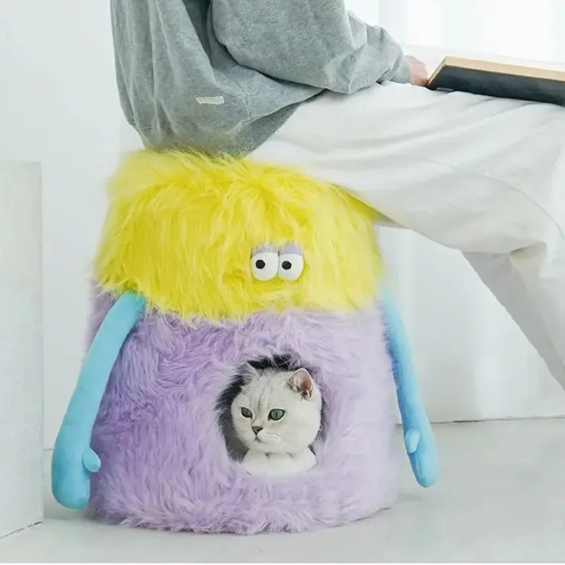 

Multifunctional Shoe Bench Cat Cave Plush Pet Cave Monster Pet Bed Winter Warm Cat Nest Pet Stool