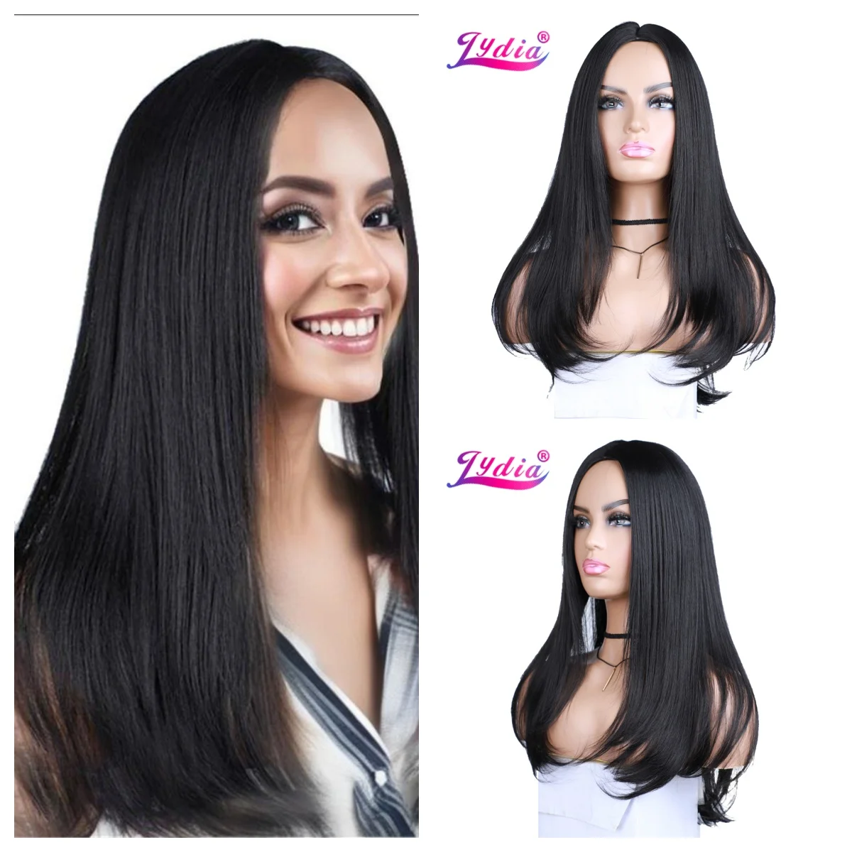 Lydia Long Silky Straight Skin Topper 24Inch Hair Wigs Heat Resistant Synthetic For Women  Ladies  Daily Wig Kanekalon Highlight