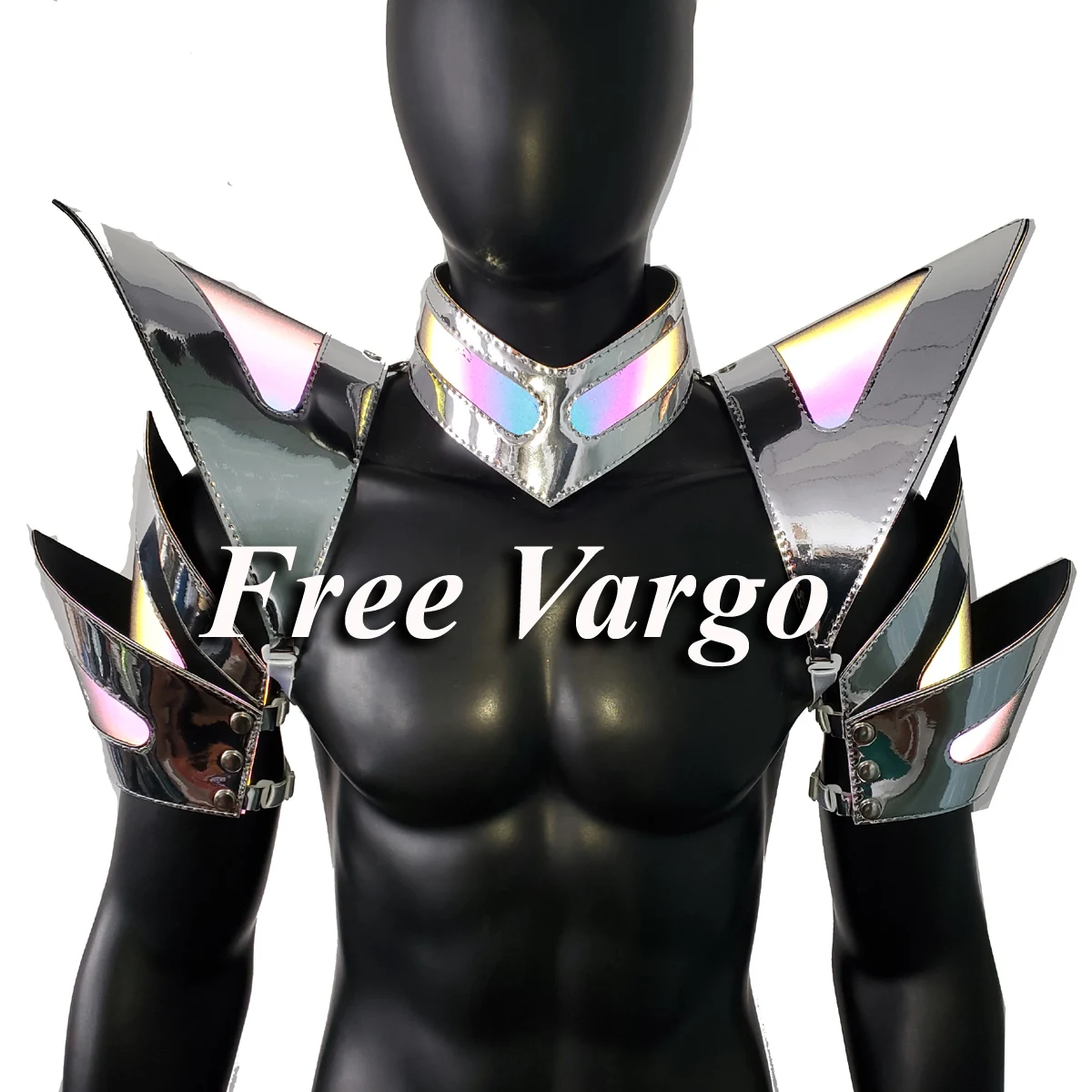 Burning Man Holographic Silver Edge Reflective Armor,Rave Shoulder ,Festival Choker Cape,Shoulder Pads Carnival Festival Wear