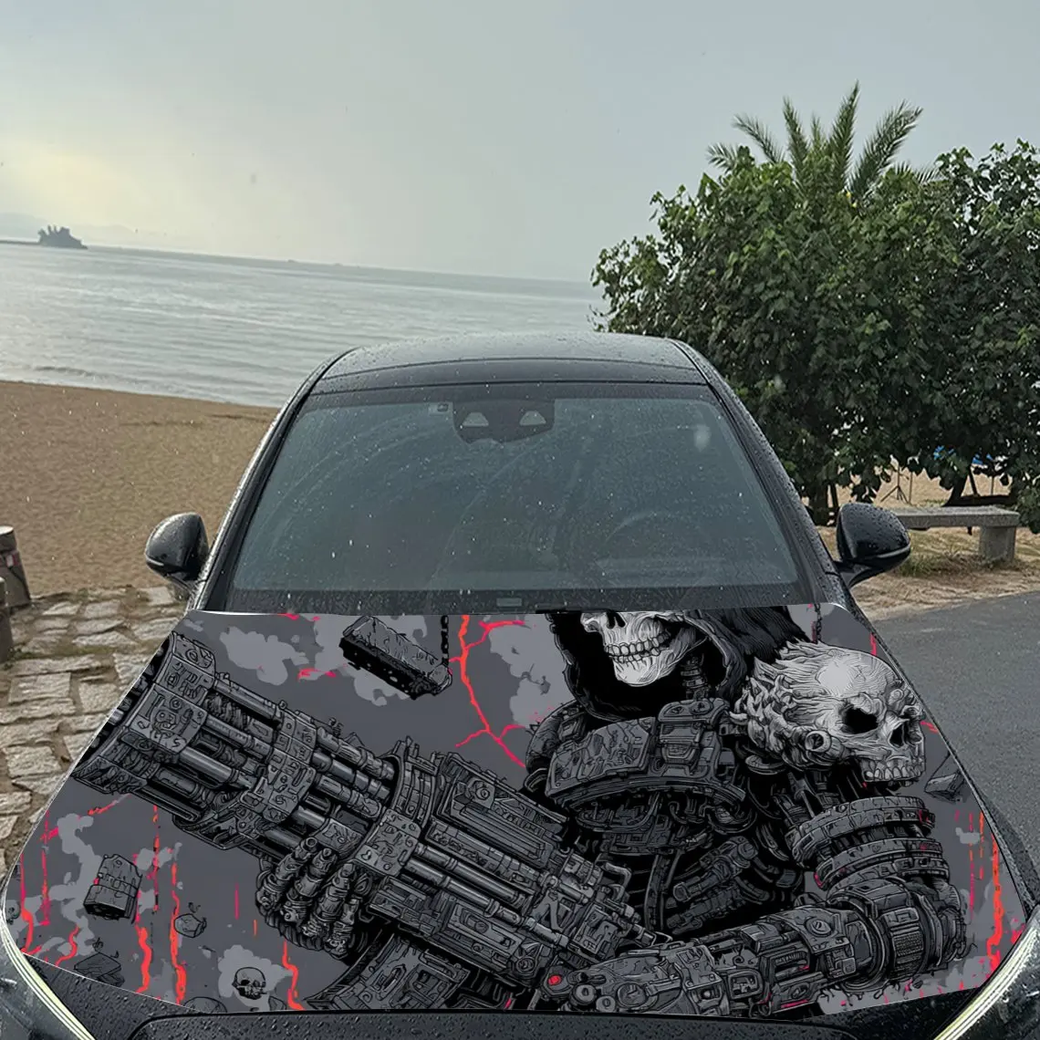 غامض الخيال العلمي - Fi الميكانيكية الجمجمة PVC محرك السيارة يلتف الفينيل، ذاتية اللصق للماء غطاء السيارة ملصق لاصق لامع ورائع، ديكور السيارة