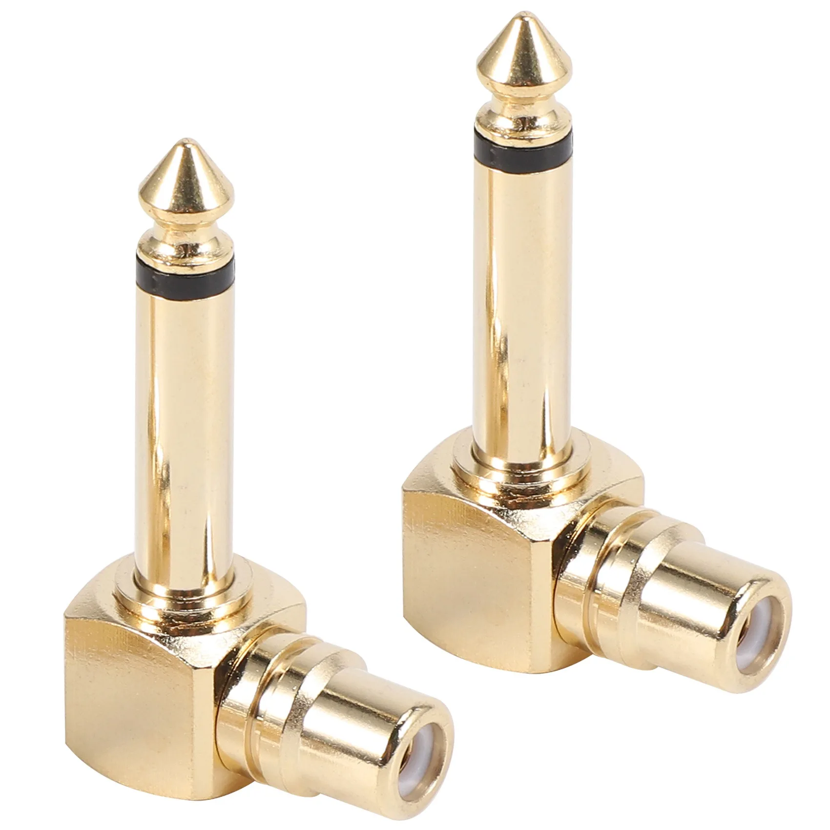 2-PACK fêmea jack para 1/4 polegada mono macho plug adaptador de áudio de ângulo reto, ouro