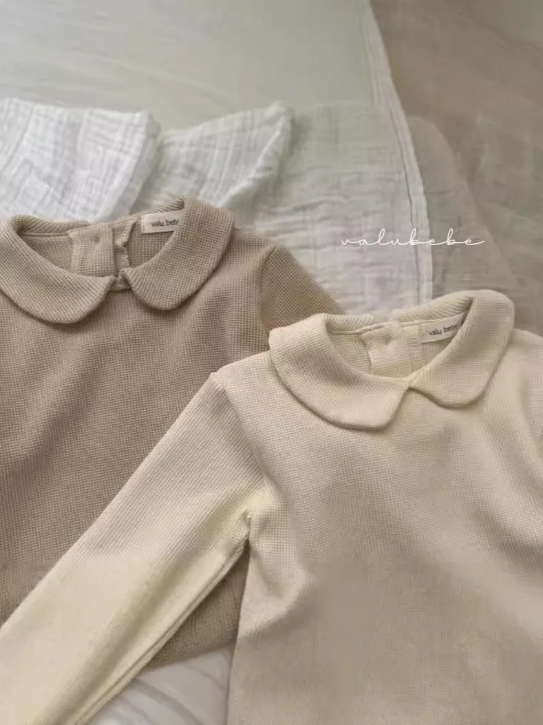 2025 Autumn New Baby Long Sleeve T Shirts Cotton Infant Toddler Peter Pan Collar Tops Girls Solid Versatile Bottoming Shirts