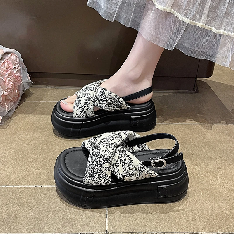 

Thick-soled Slip-on Ankle Strap Buckle Bow Waterproof Platform Fashionable Multi-purpose Comfortable Anti-slip Women's Sandals