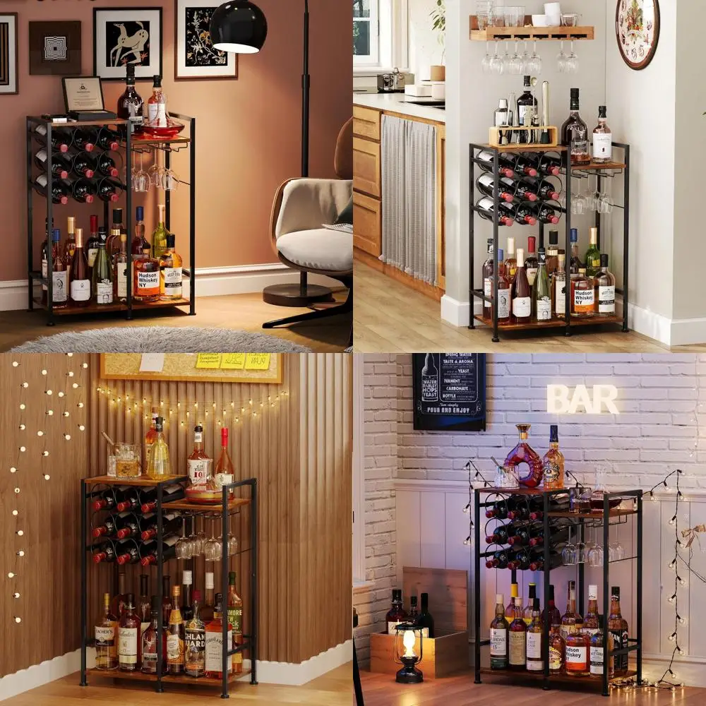 

Домашний барный шкаф большой вместимости с 9 бутылочками для хранения, напольная винная полка с держателем для стекла для мини-бара и виски