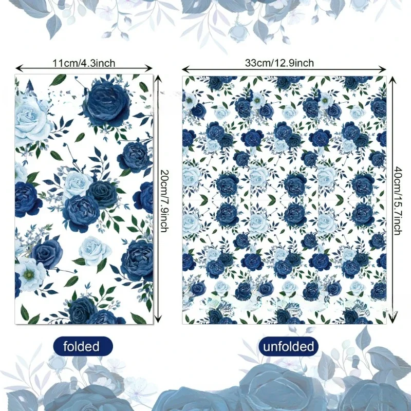 20pcs/Pac 33*40cm Vintage Blue Flower Wedding Birthday Long Tissue Paper Party Holiday Disposable Paper Placemats DIY Paper