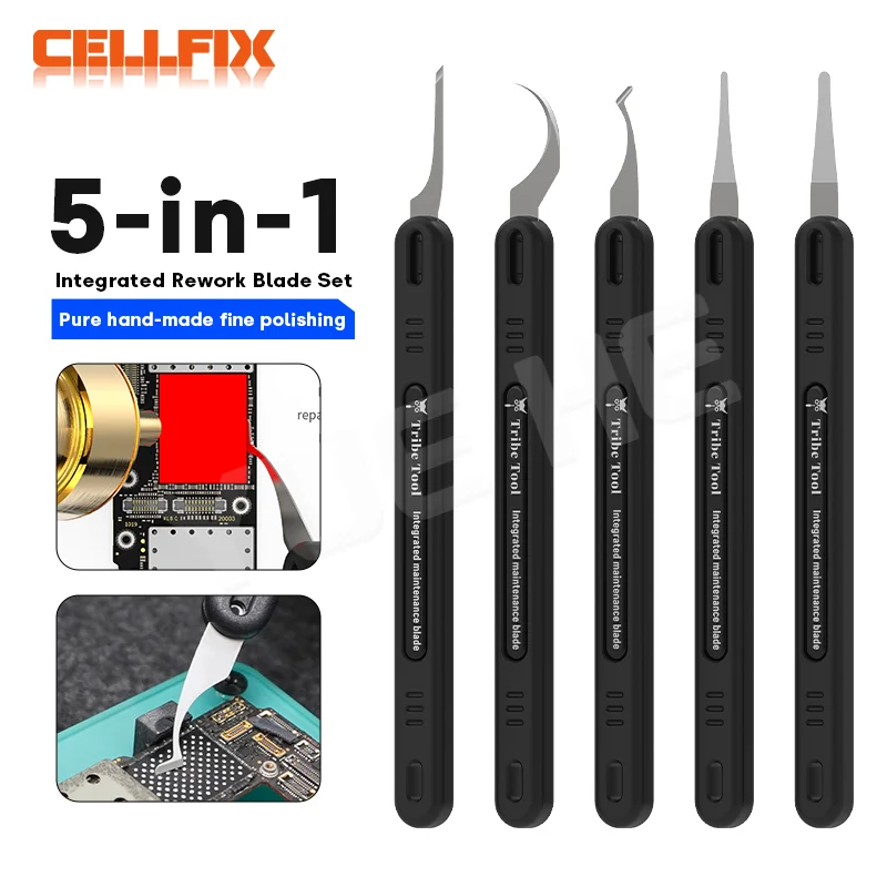 

Tribe Tool 5in 1 Hand Finish QUICK Blades for Mobile Phones PCB CPU IC Separation Glue Removal Knife Prying Disassembly Tool Set