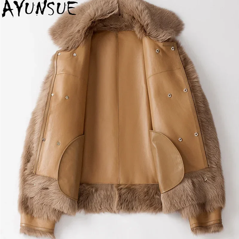 AYUNSUE Winter Natural Fur Coat Men Short Genuine Leather Jacket Male Warm Korean Wool Jackets Mens Outwear Jaqueta Masculina