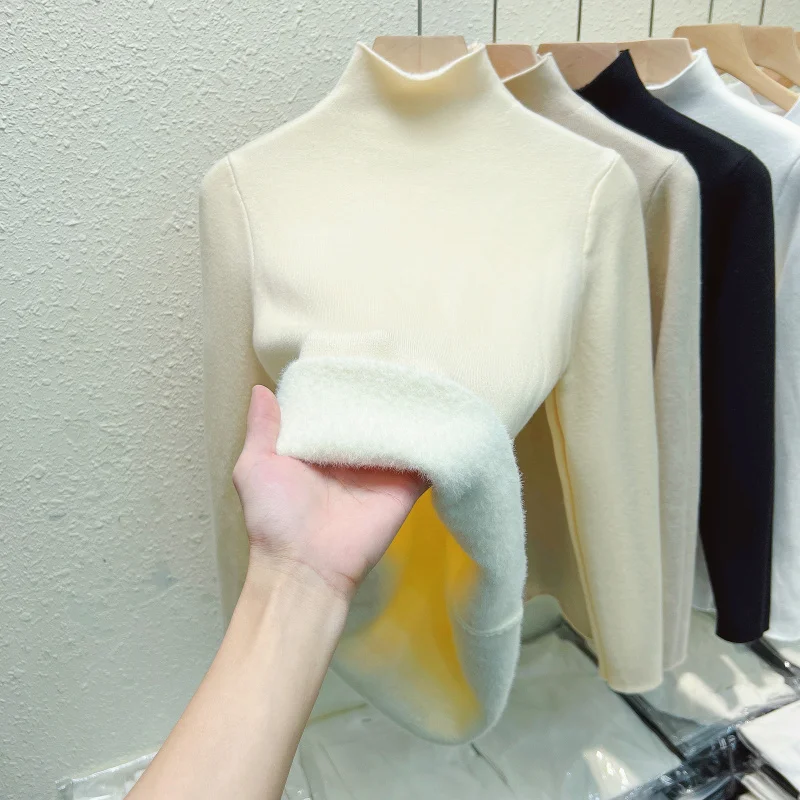 

Модный зимний теплый элегантный однотонный свитер с длинным рукавом и полувысоким воротником, элегантные повседневные женские топы, пуловер, одежда