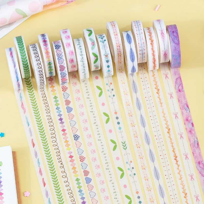 Kawai 15 Types of Japanese Hand Torn Washi Tape DIY Hand Account Creative Dividing Line, Thin Washi Tape Can Be Torn Lovely