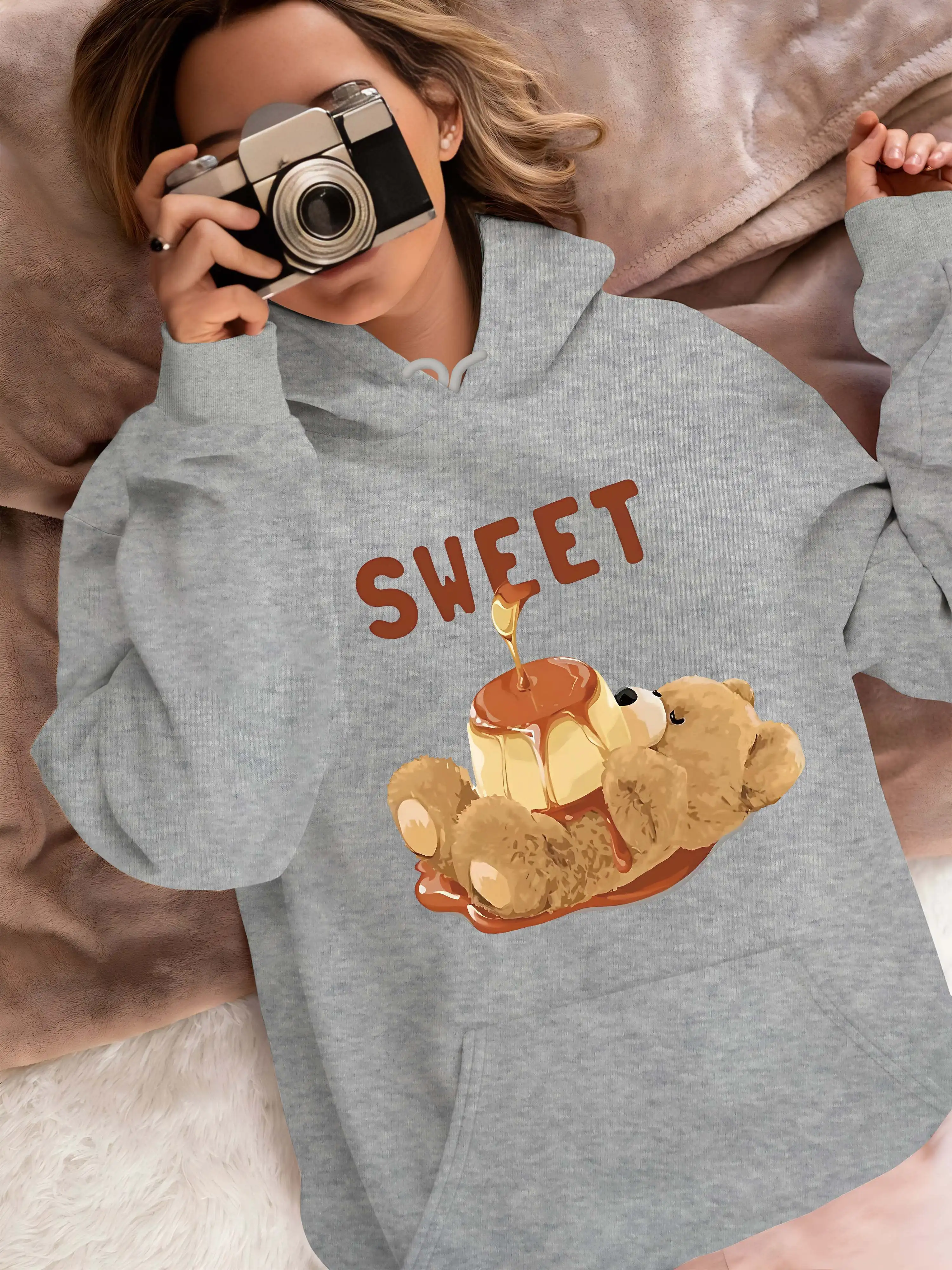 

Bear Pudding Graphic Printing Autumn and Winter Pure Cotton Men's and Women's Hoodies Casual Outdoor Street Sports Training