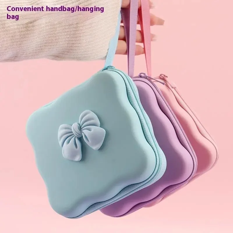

Cute 3D Bow Wave Portable Data Cable Storage Bag Waterproof Zipper Earphone Case Universal Protective Box for USB Coin Bag