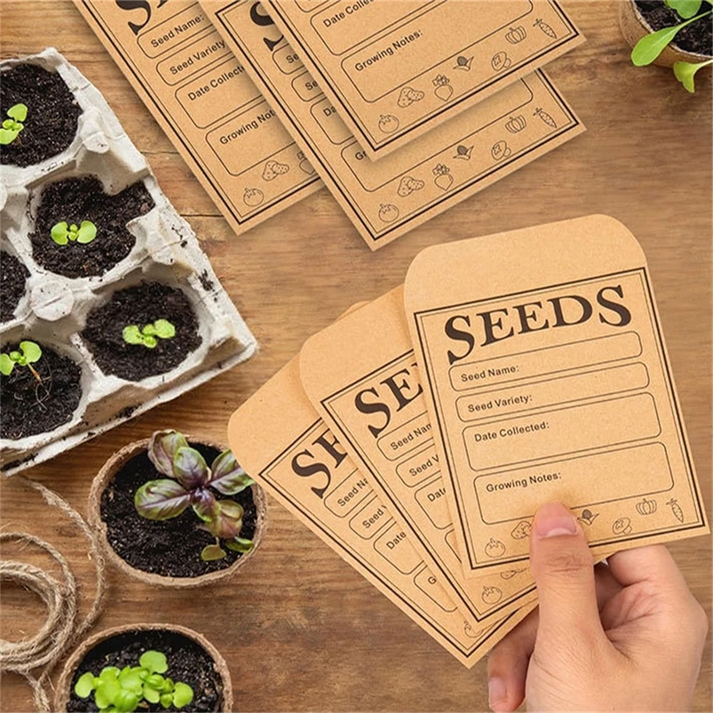 100Pcs Kraft Paper Seed Envelopes Resealable Self Adhesive Packet Seed Saving For Collection Vegetable Flower Seed Storage Bags