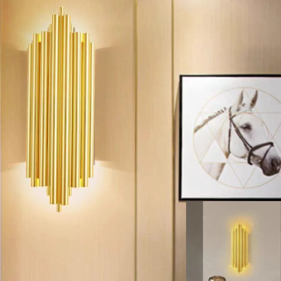 

Postmodern wall lamp, golden bedside lamp, living room stainless steel, simple Nordic light luxury, personalized creative backgr