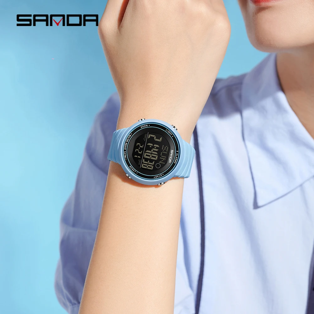 SANDA 真新しい 9073 学生電子時計スポーツ多機能防水 LED カウントダウンメンズ電子時計