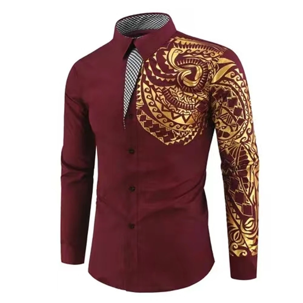 Camicia da uomo popolare camicia da uomo di lusso in oro di fascia alta a maniche lunghe abito da lavoro camicia stampata sociale da ballo 6XL