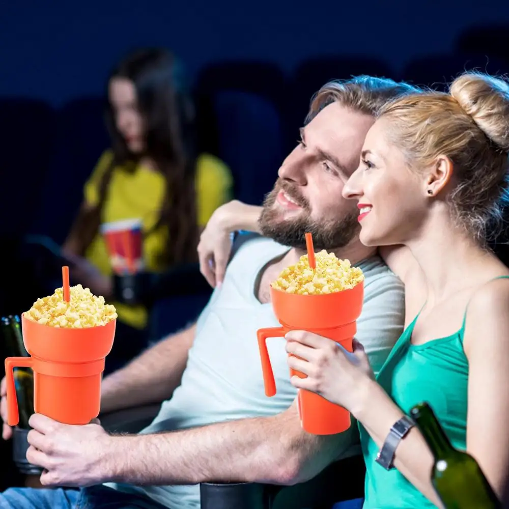 Taza 2 En 1 Con Cuenco Para Snacks - A Prueba De Fugas, Con Tapa Y Pajita, Ideal Para Viajes, Cine O Niños