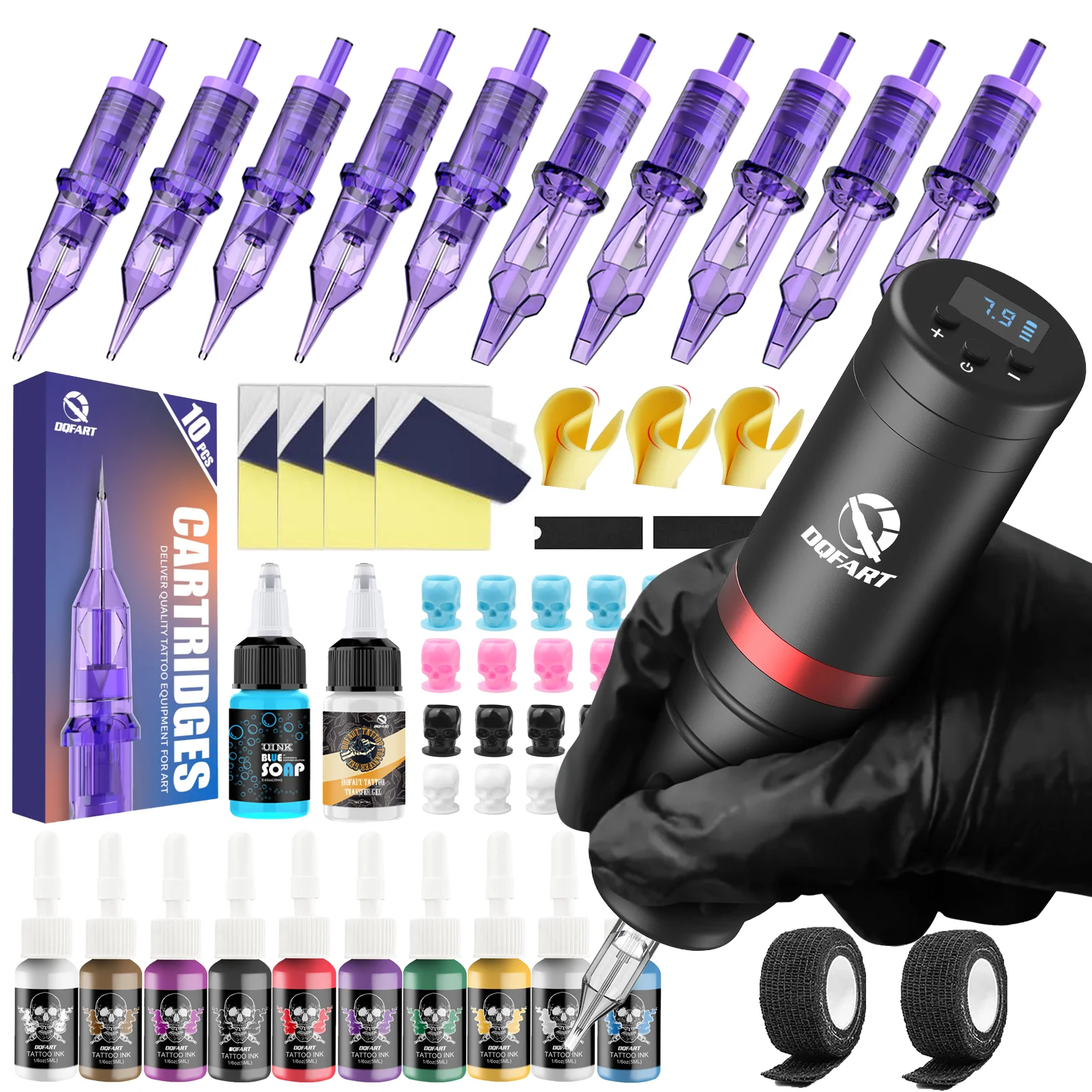 

DQFART профессиональный набор тату-машин, беспроводная, роторная машина, игла-картридж, принадлежности для татуировки, ручка для татуировки, совершенно новая