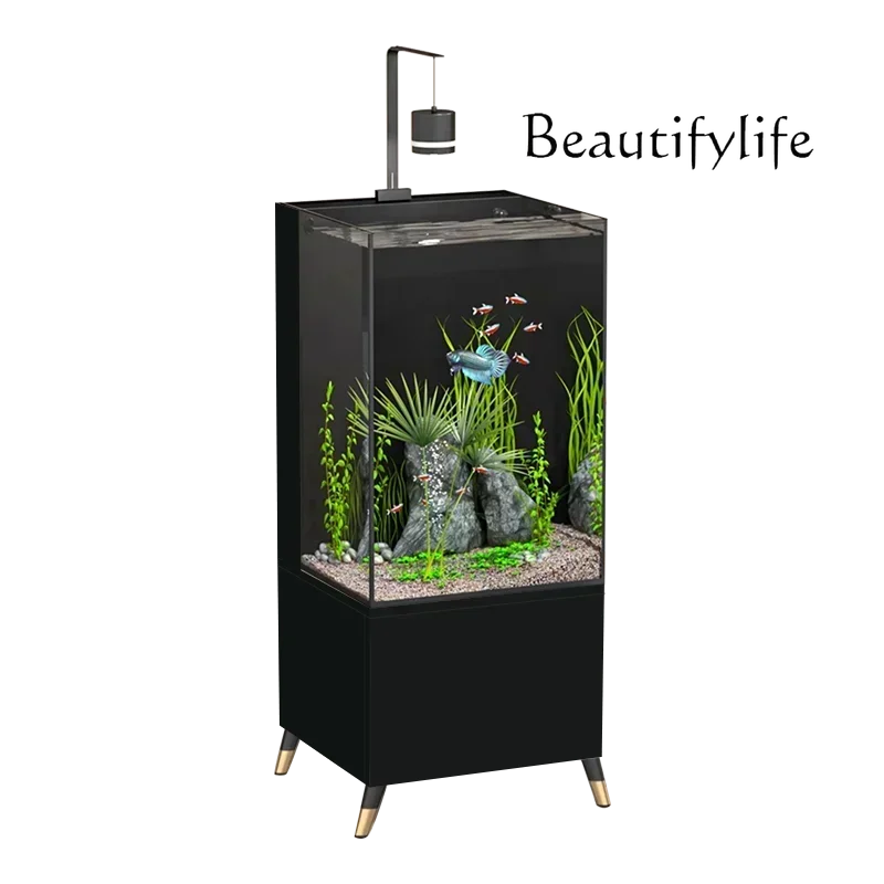 

44Vertical side fish tank, living room, household floor side aquarium, ultra-white glass ecological water-free