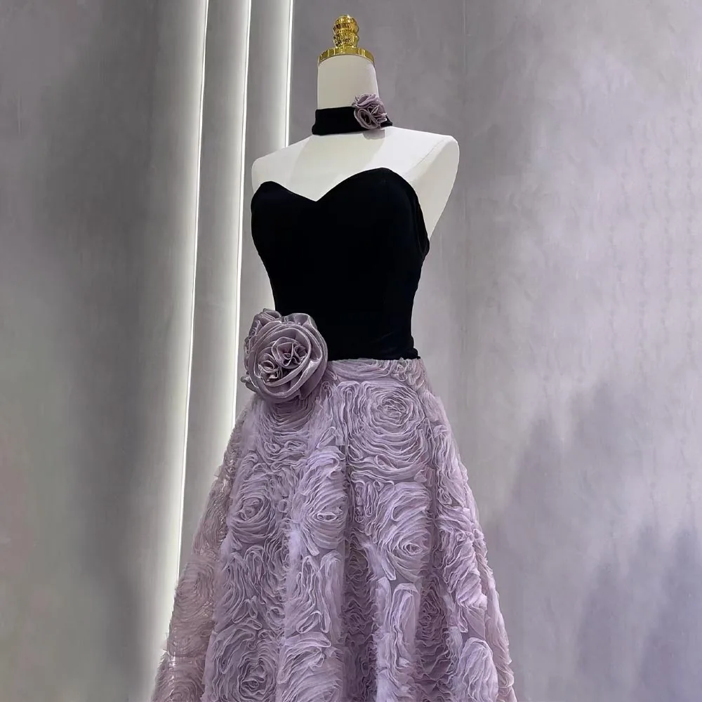 Personalizado novo dubai vestidos de noite sem alças com flores 3d elegante a linha babados para vestido formal de casamento feminino para recepção