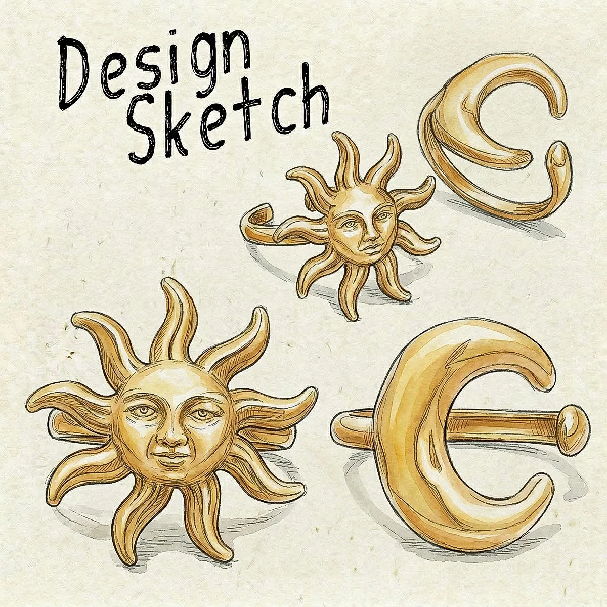 Retro Aesthetic Sun Face 18K Gold Plated Stainless Steel Women Ring Bohemian Trendy Statement Fashion Jewelry Gift Daily Part