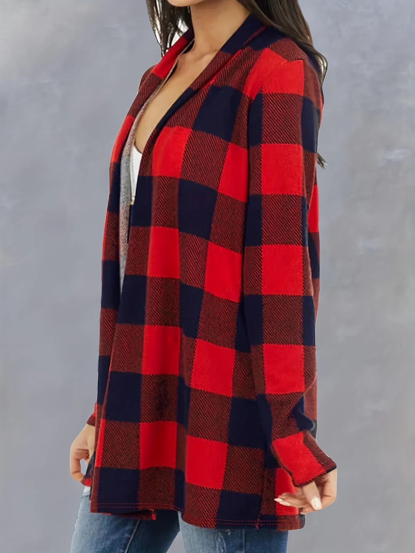 Women Fashion Plaid Printed Long Coats Casual Full Long Sleeve Outerwear Ladies Basic Autumn Winter Coat